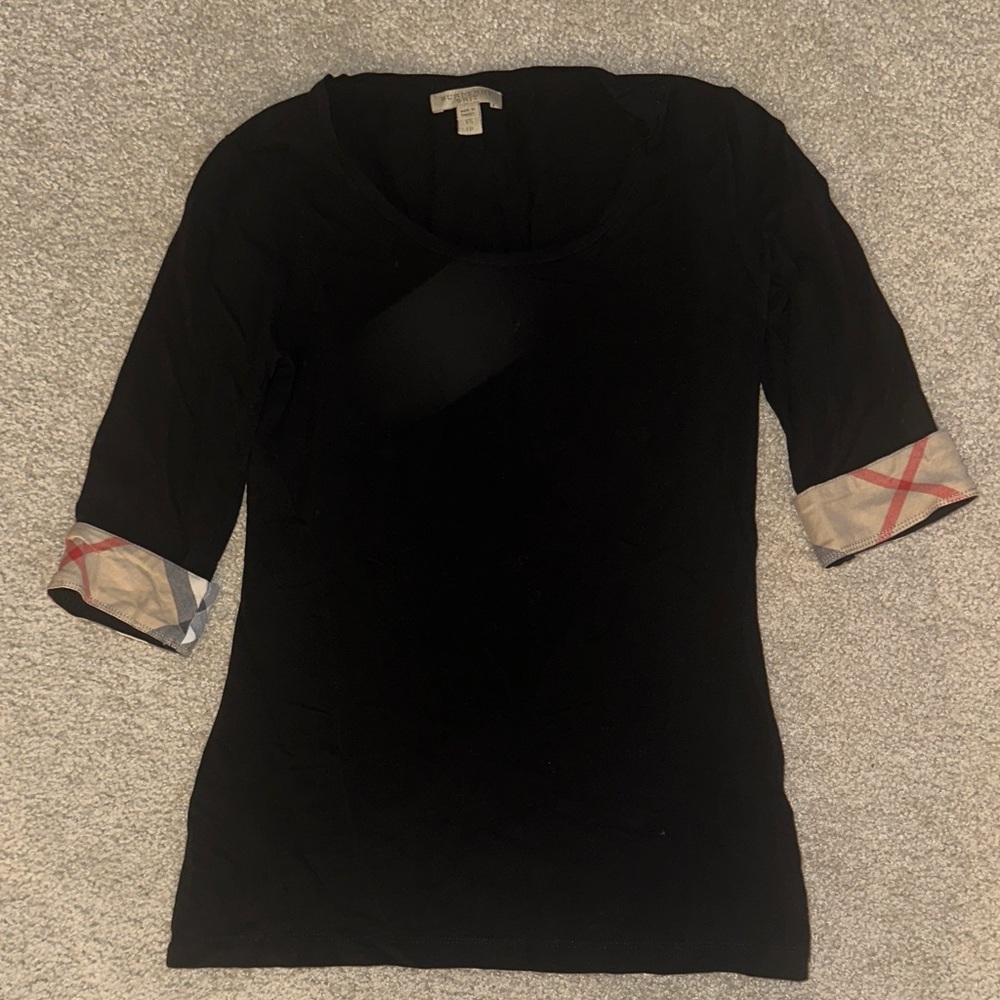 Burberry Brit Women's Black Top with Patterned Cuffs size XS
